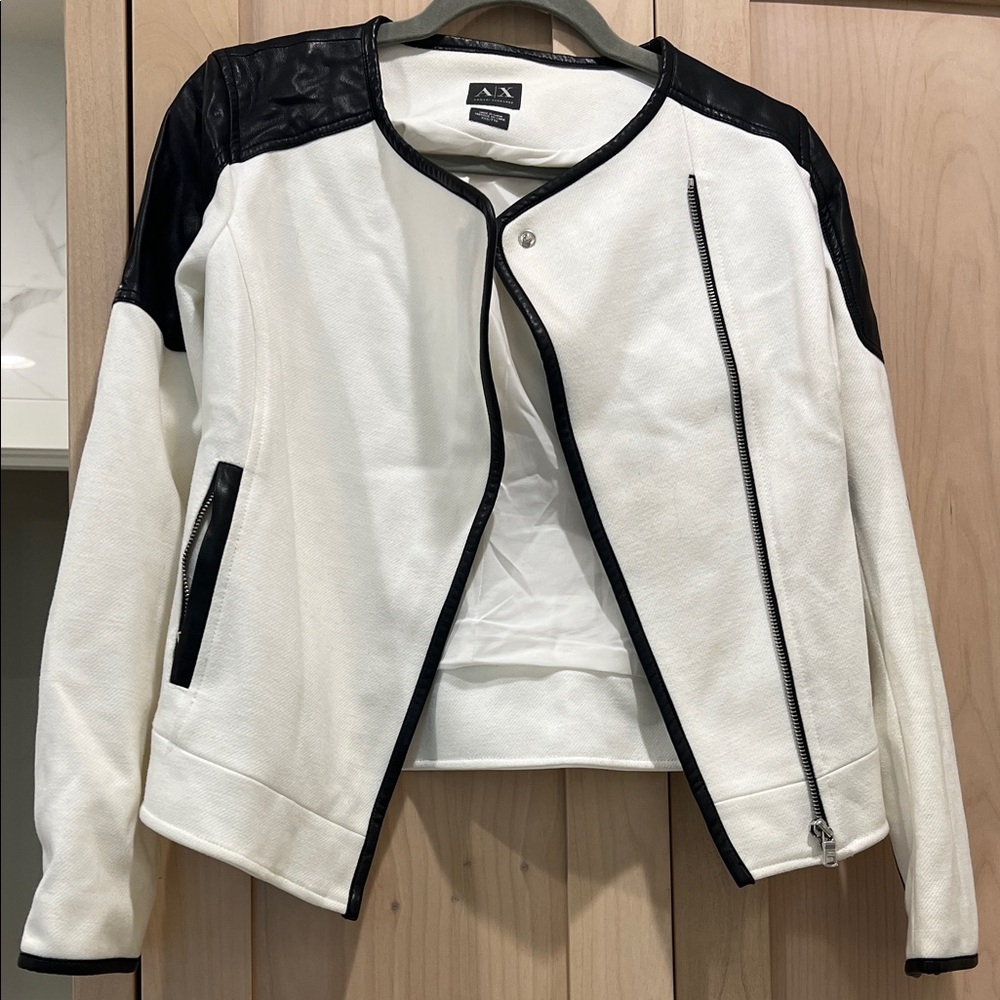 Armani Exchange Black and White Leather Jacket